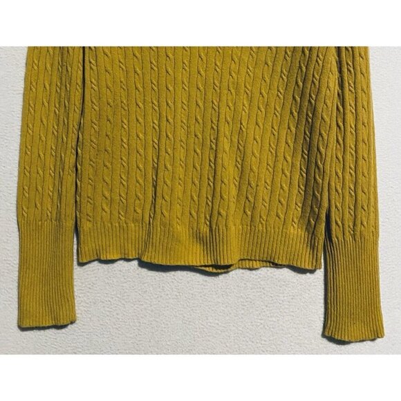 J Crew Sweater Womens Large Mustard Yellow Cable Knit V Neck Wool Cashmere Y2K - Picture 3 of 7